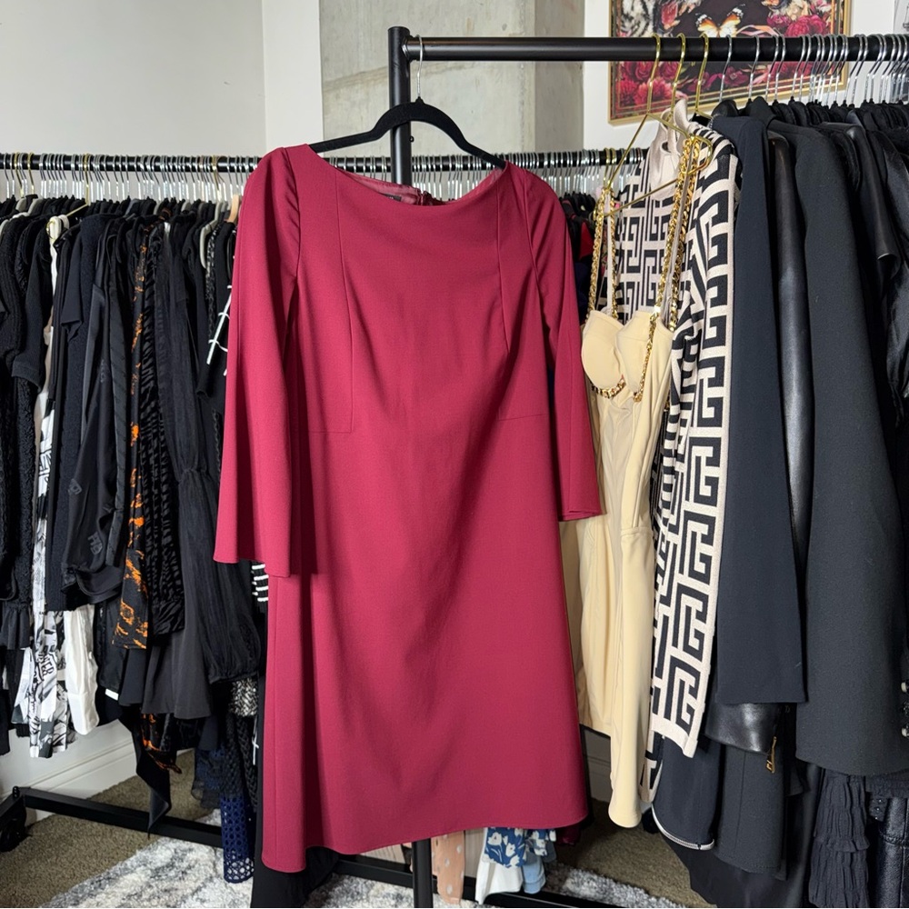 Lafayette 148 New York Burgundy Wool Sheath Dress Womens Small EUC Work Office